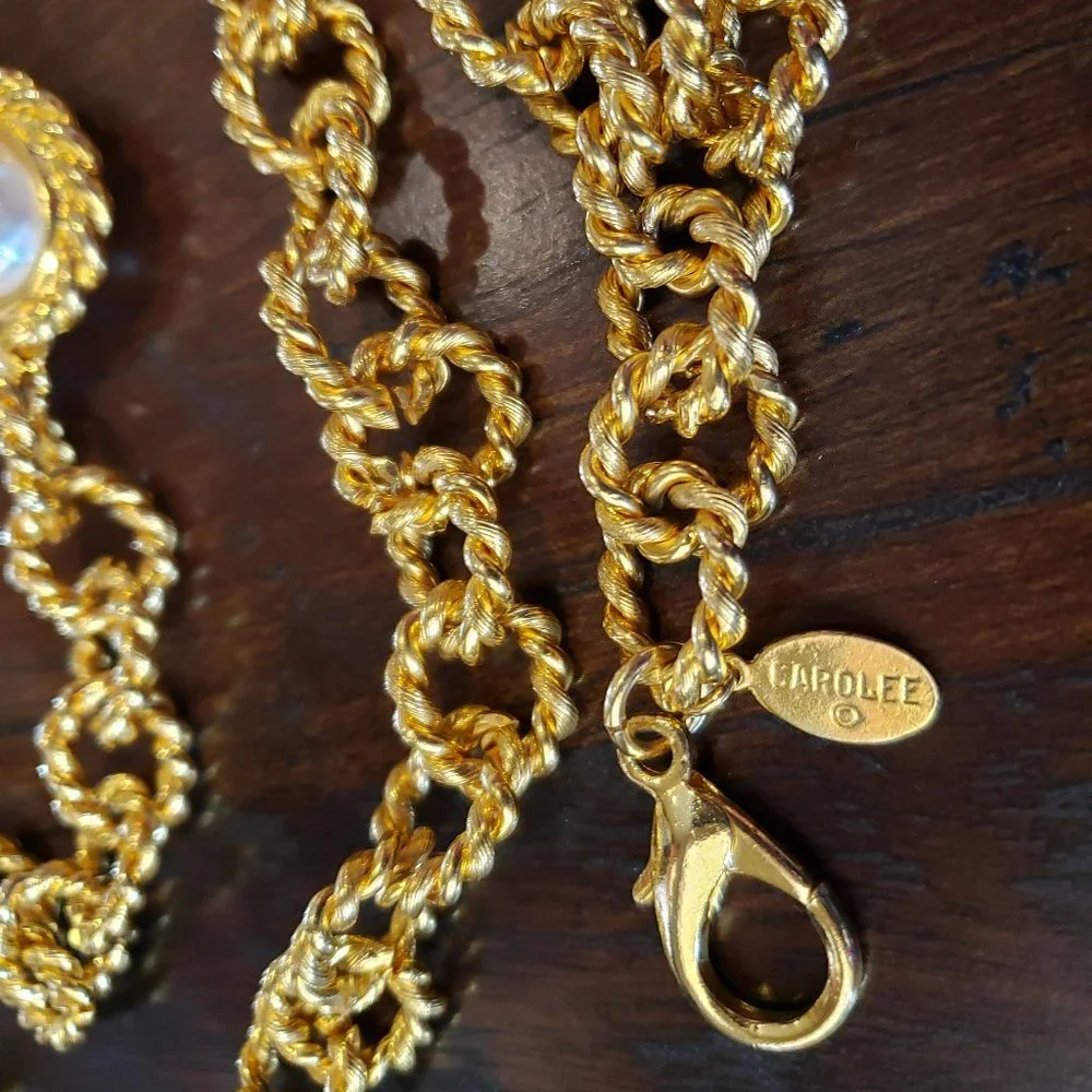 Vintage CAROLEE Runway Pearl Gold Rope Chain Statement Backless Dress Necklace